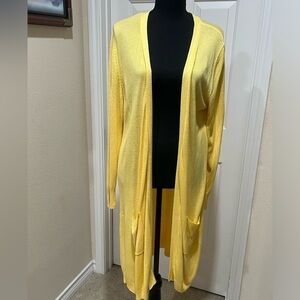 Joseph A Yellow Knit Sweater Long SLEEVE OPEN FRONT CARDIGAN SUZE L